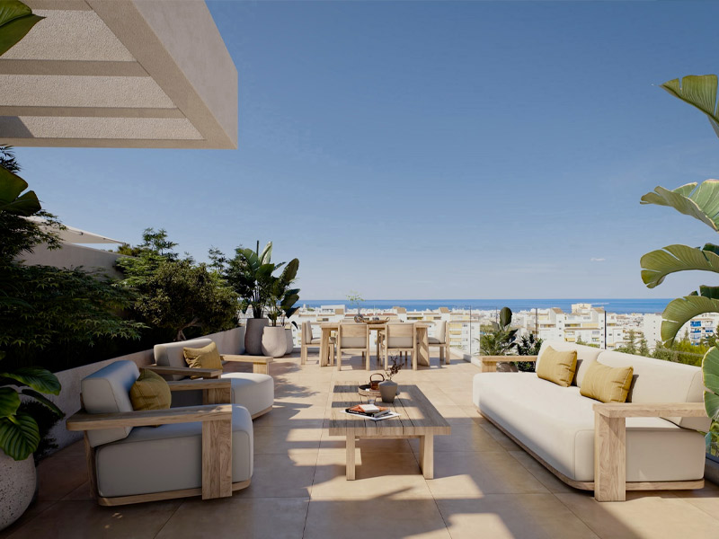 Belle terrasse d'un appartement à vendre en centre ville en région de Malaga